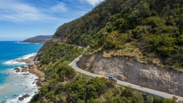 Aerial view of the great ocean road in Victoria Australia, one of the world's most spectacular ocean drives